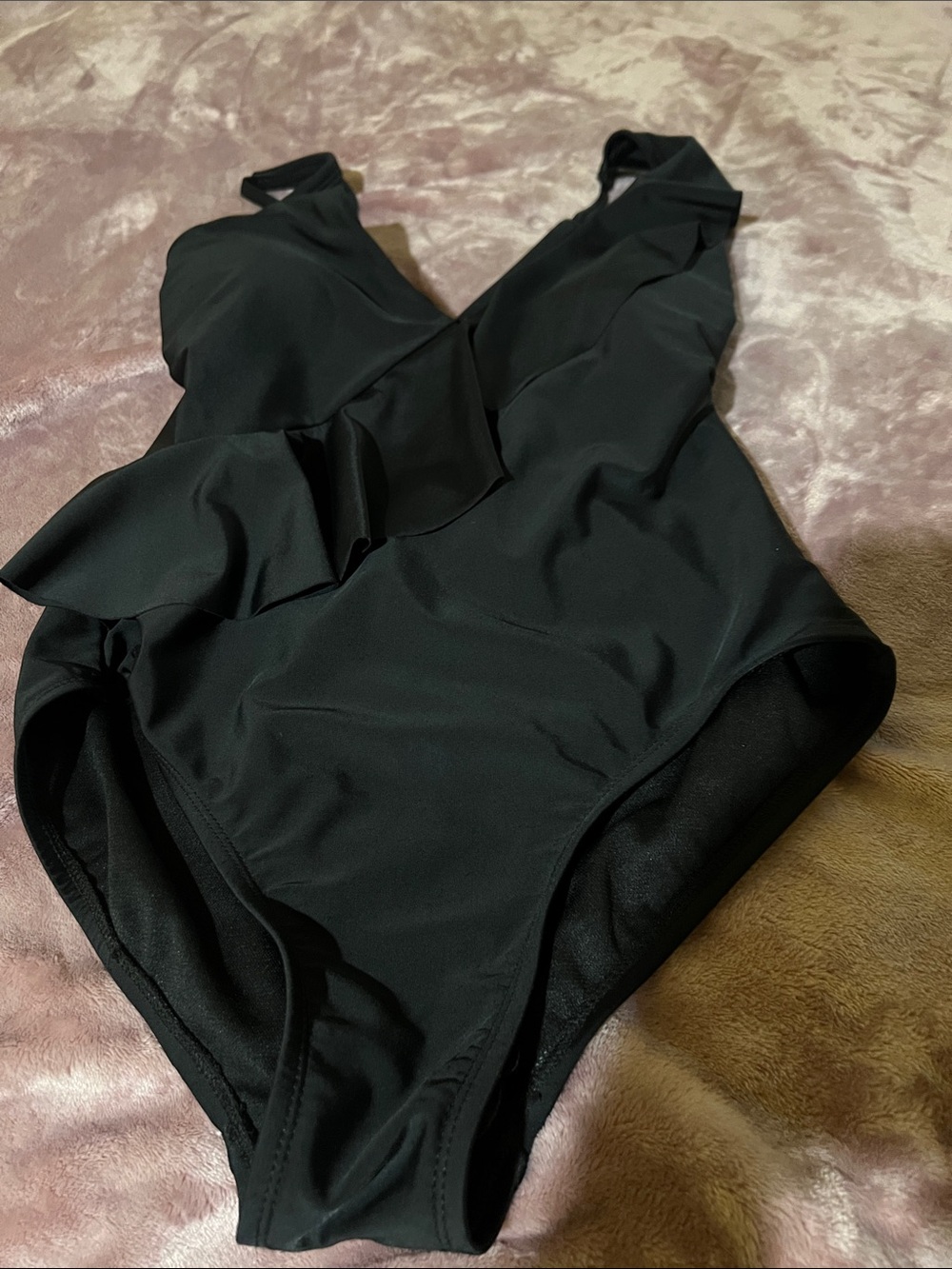 Kona Sol Black Ruffled One-Piece Swimsuit